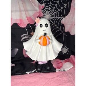 Halloween Cute Ghost with Pumpkin Figurine Decor Light Up